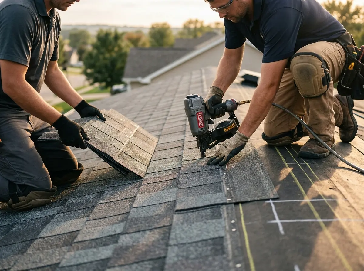 Professional roofer working on a residential roof in Southington